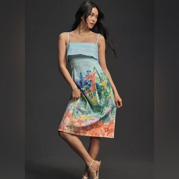 Anthropologie Floral Sleeveless Foldover Knee Length Dress NWT - Picture 1 of 8